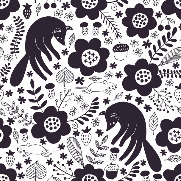 Fox and mouse seamless pattern. Vector illustration.  - Vector, Image