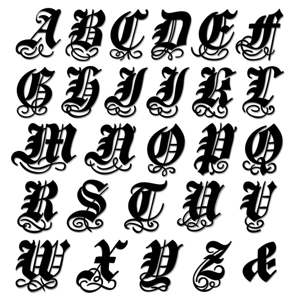Complete Gothic alphabet - Vector, Image
