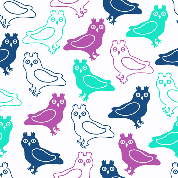 Owl seamless pattern. Surface decoration with blue owls.Vector i - Vettoriali, immagini