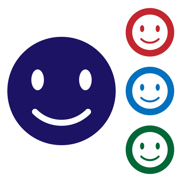 Kék mosoly arc ikon izolált fehér háttér. Mosolygó hangulatjel. Boldog smiley chat-szimbólum. A színikon beállítása kör gombokon. Vektoros illusztráció - Vektor, kép