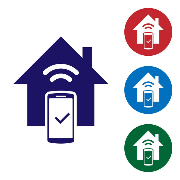 Blue Smart home - ícone do sistema de controle remoto isolado no fundo branco. Definir ícone de cor em botões de círculo. Ilustração vetorial
 - Vetor, Imagem