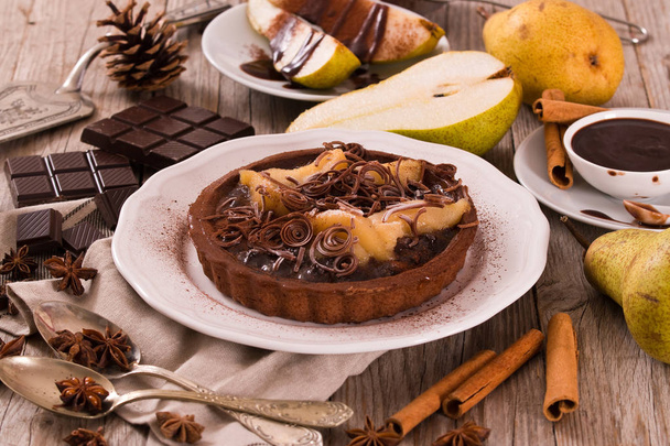 Pear and Chocolate Tart. - Foto, imagen