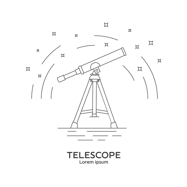 Lijnstijl icoon van de telescoop. Telescoop logo. Ruimteverkenning en avontuur symbool. Concept van wereld verkenning. Schone en moderne vector illustratie voorontwerp, Web. - Vector, afbeelding