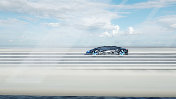 3d модель черного футуристического автомобиля на мосту. Очень быстрое вождение. Концепция будущего. Реалистичная анимация 4k
. - Кадры, видео