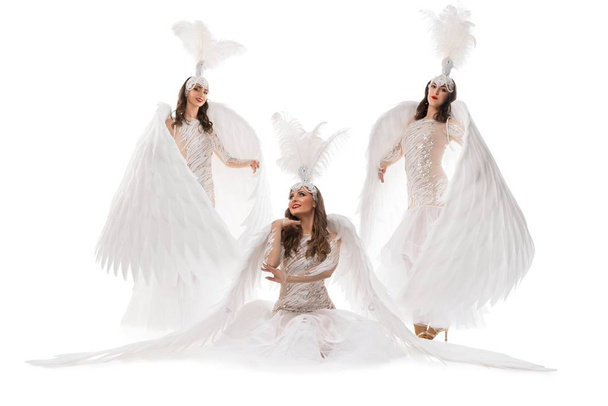 Mooie modellen in kostuums van witte vogels - Foto, afbeelding