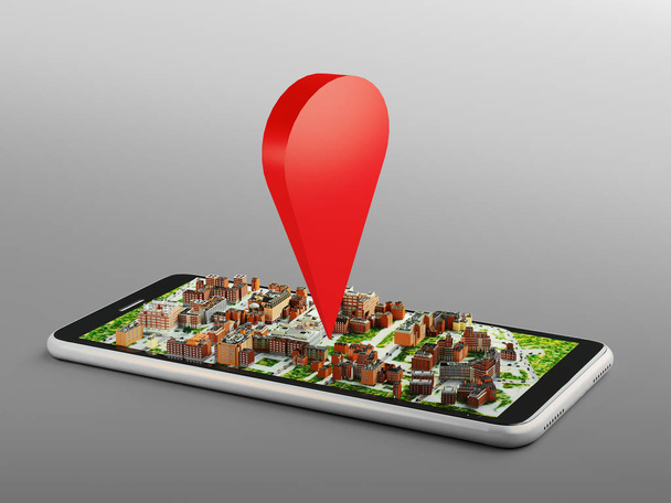 Navigator auf dem Smartphone, 3D-Darstellung - Foto, Bild