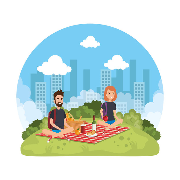 couple in the picnic party - Vector, Image