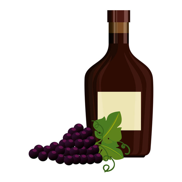 wine bottle and grapes cluster - Vector, Image