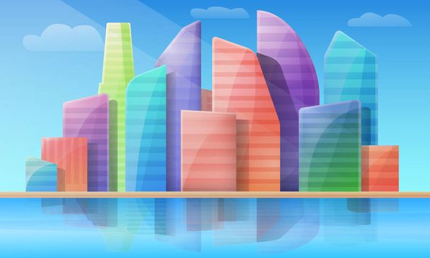 Cartoon panorama of the city with skyscrapers at day, vector ill - Vector, Image
