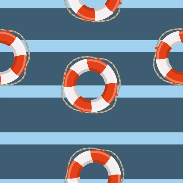 Lifebuoy cruise deniz vektör sorunsuz desen. Çocuk, oyuncak, tekstil için. - Vektör, Görsel