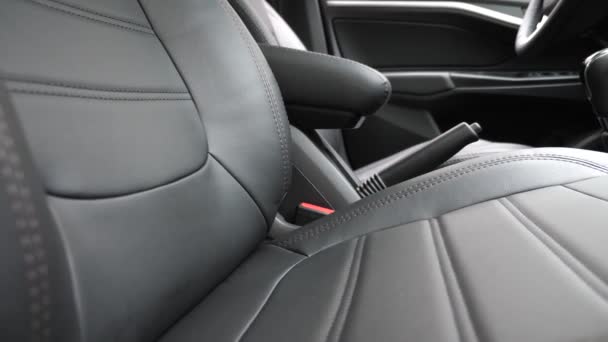 luxury leather seats in the car. Black leather seat covers in the car. beautiful leather car interior design. stylish leather seats in the car. - Footage, Video