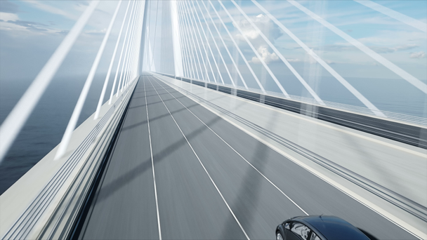 橋の上の電気自動車の3Dモデル、非常に高速な運転。エコロジーの概念。リアルな4Kアニメーション. - 映像、動画