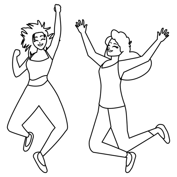 jeunes femmes heureuses célébrant des personnages
 - Vecteur, image