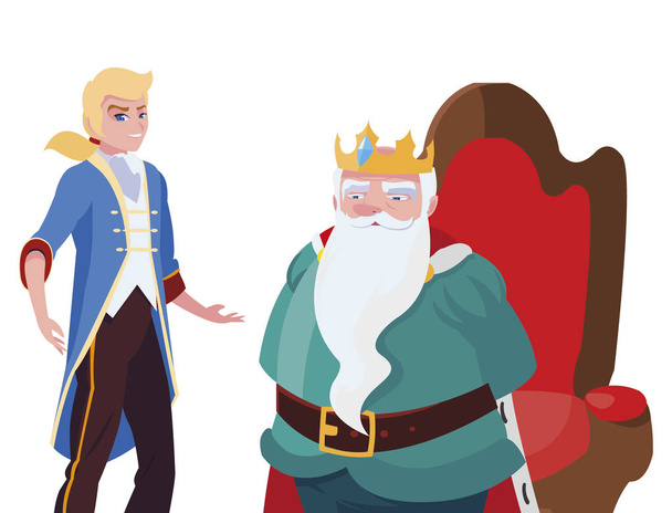 prince charming with king on throne characters - Vector, Image