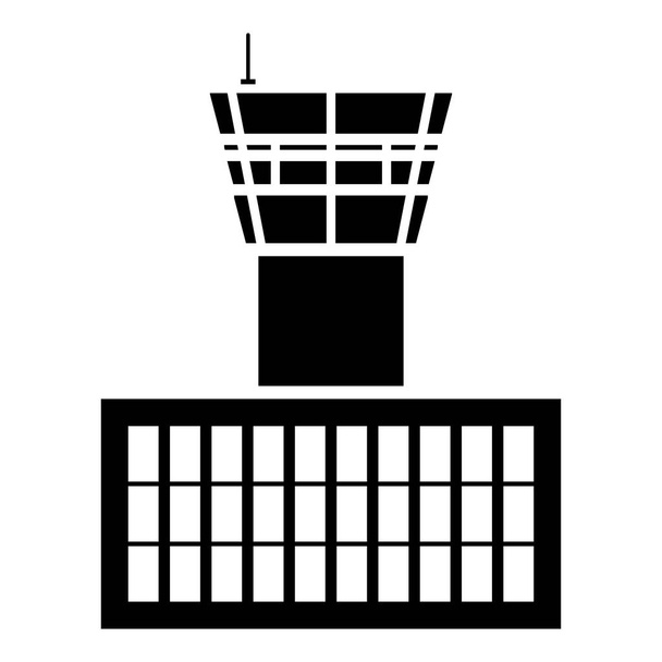 Havaalanı kontrol kulesi Havaalanı Binası Uçuş kontrol kulesi simgesi siyah renk vektör illüstrasyon düz stil görüntü - Vektör, Görsel