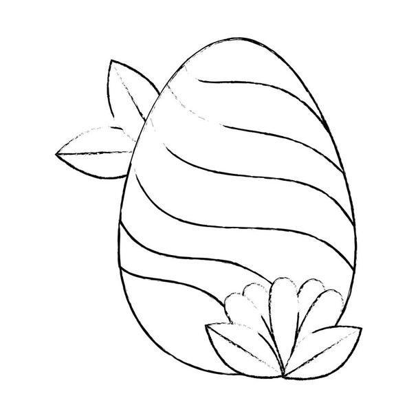 bemaltes Osterei mit Linien und Blättern - Vektor, Bild