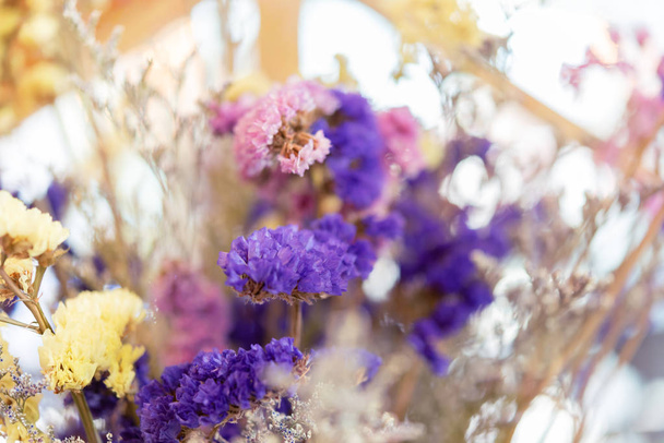Mooie gedroogde bloemen boeket over witte achtergrond - Foto, afbeelding