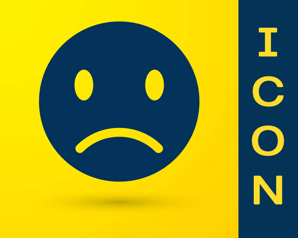Blue Sad smile icon isolated on yellow background. Emoticon face. Vector Illustration - Vector, Image