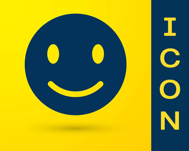 Sininen hymy kasvot kuvake eristetty keltaisella pohjalla. Hymyilevä hymiö. Hyvää hymiötä chat symboli. Vektorikuvaus
 - Vektori, kuva