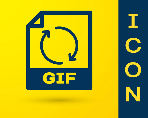 Sininen GIF-tiedoston kuvake. Lataa gif painiketta kuvake eristetty keltaisella taustalla. GIF-tiedoston symboli. Vektorikuvaus
 - Vektori, kuva