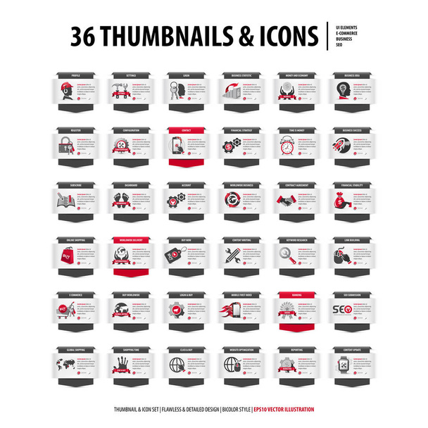 36 thumbnails and icons - Vector, Image