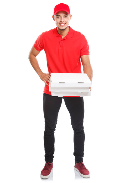 Pizza delivery latin man boy order delivering job full body port - Foto, imagen