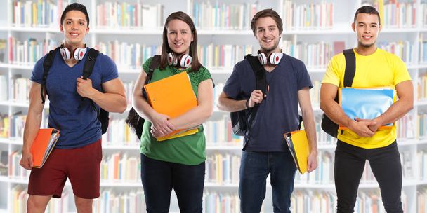 Group of students study education library banner young people - Photo, Image