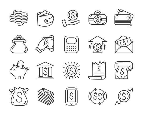 linea semplice icone set di soldi - dollaro moneta, finanza
 - Vettoriali, immagini