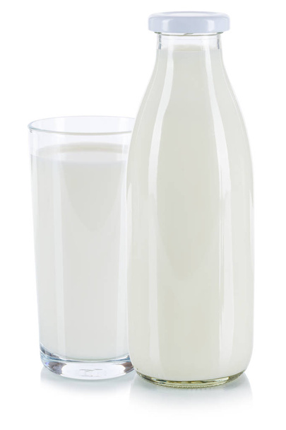Fresh milk glass and bottle isolated - Photo, Image