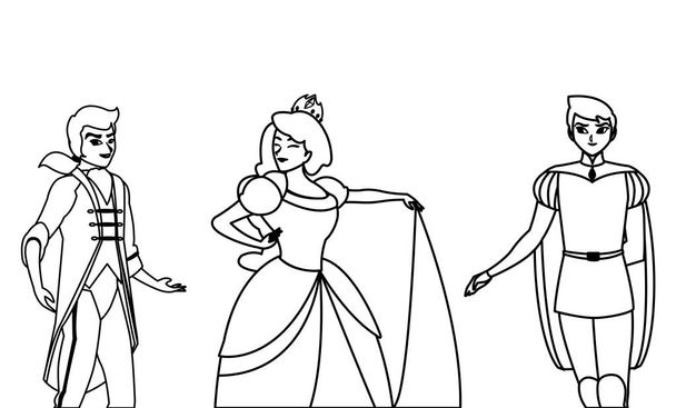 όμορφη πριγκίπισσα με πρίγκιπες των ιστοριών χαρακτήρες - Διάνυσμα, εικόνα