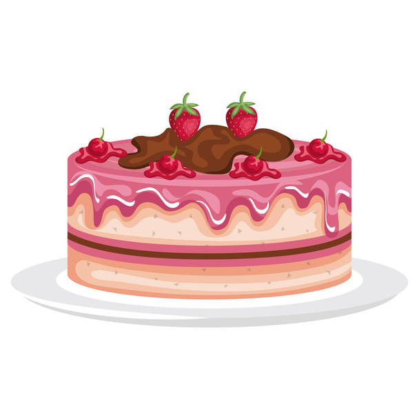 πιάτο με νόστιμο γιορτή τούρτα - Διάνυσμα, εικόνα