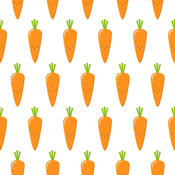 Морковь, векторный бесшовный рисунок с милыми растительными символами на белом фоне
 - Вектор,изображение
