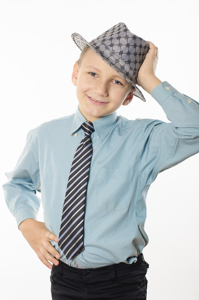 Boy in shirt tie white background - Foto, afbeelding