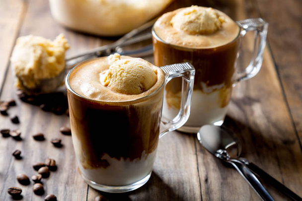Iced coffee with vanilla ice cream - Photo, Image