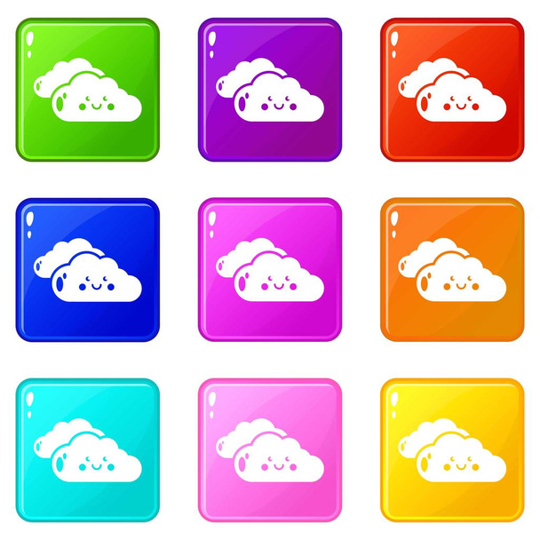 KInd cloud icons set 9 color collection - Vettoriali, immagini