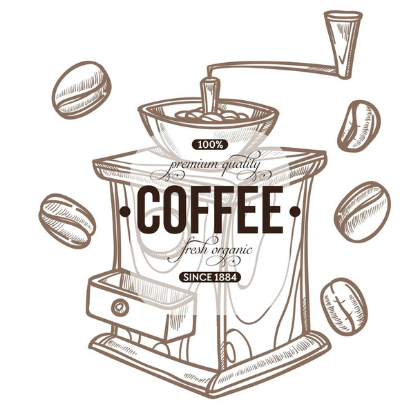 Moulin à café et haricots icône croquis isolé café ou bar
 - Vecteur, image