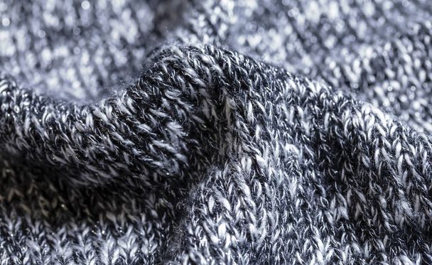 Black and white threads wool texture made of cotton or wool. closeup. - Photo, Image