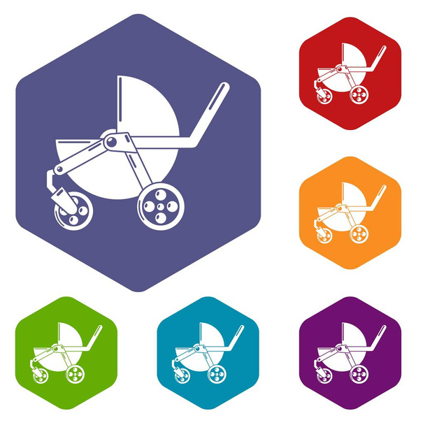 Baby carriage modern icons vector hexahedron - Vetor, Imagem