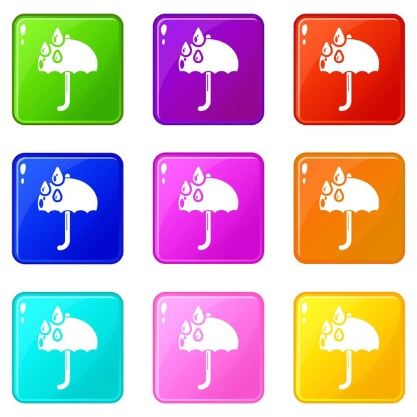 Umbrella icons set 9 color collection - Vektori, kuva