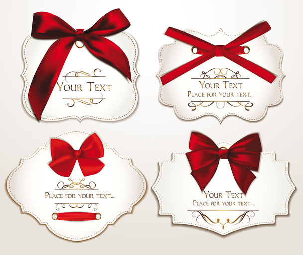 Set of elegant cards with red bows - Διάνυσμα, εικόνα