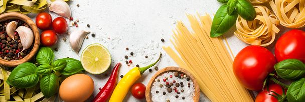 Cooking table with ingredients. Italian cuisine concept - Foto, Bild