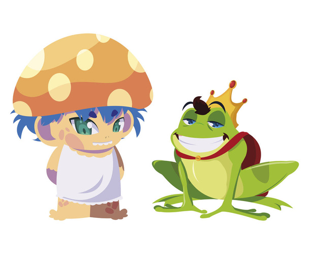 Toad Prins en Fungu elf sprookjesachtige karakter - Vector, afbeelding