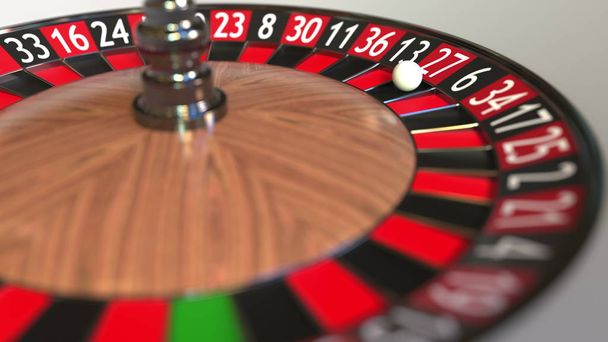 Casino roulette wheel ball hits 27 twenty-seven red. 3D rendering - 写真・画像