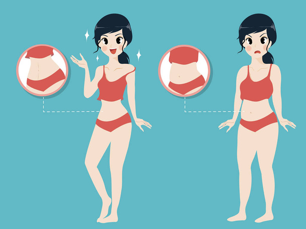 before after body girl - Vector, Image