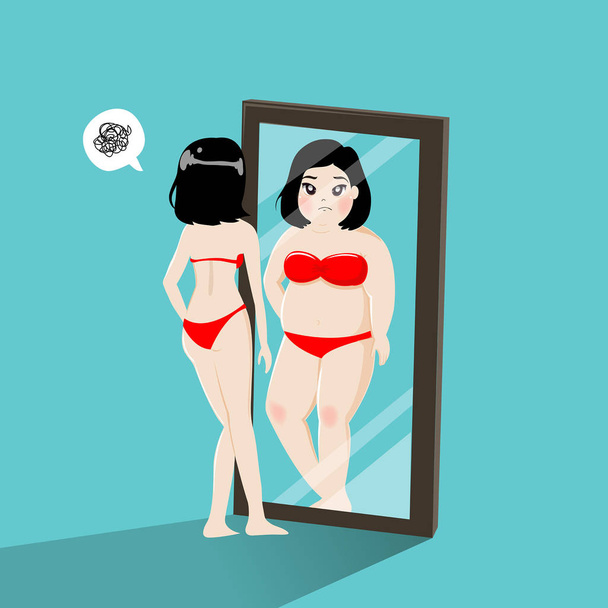 The girl in front of the mirror. - Vector, Image