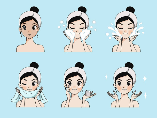 Facial care with beautiful women - Vector, Image