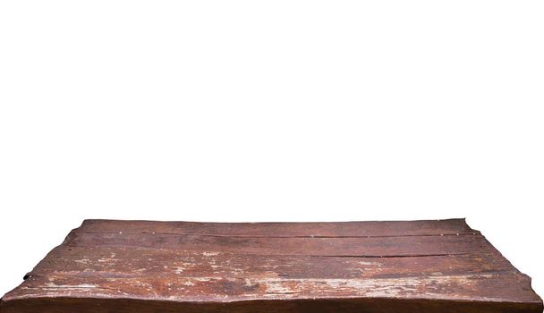 порожня стара коричнева дерев'яна стільниця ізольована на білому тлі, використовується для відображення або монтування ваших продуктів
 - Фото, зображення