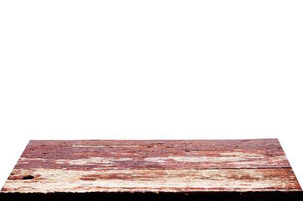 üres régi barna fa asztal tetején elszigetelt fehér háttér, használt kijelző vagy montázs a termékek - Fotó, kép