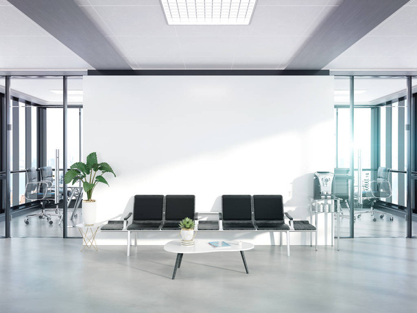 Blank white wall in concrete waiting room with large windows Moc - Photo, Image