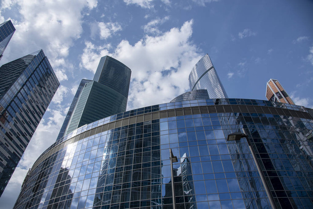 May 2019, Russia, Moscow.Bottom view of the business center Moscow city. - Fotoğraf, Görsel